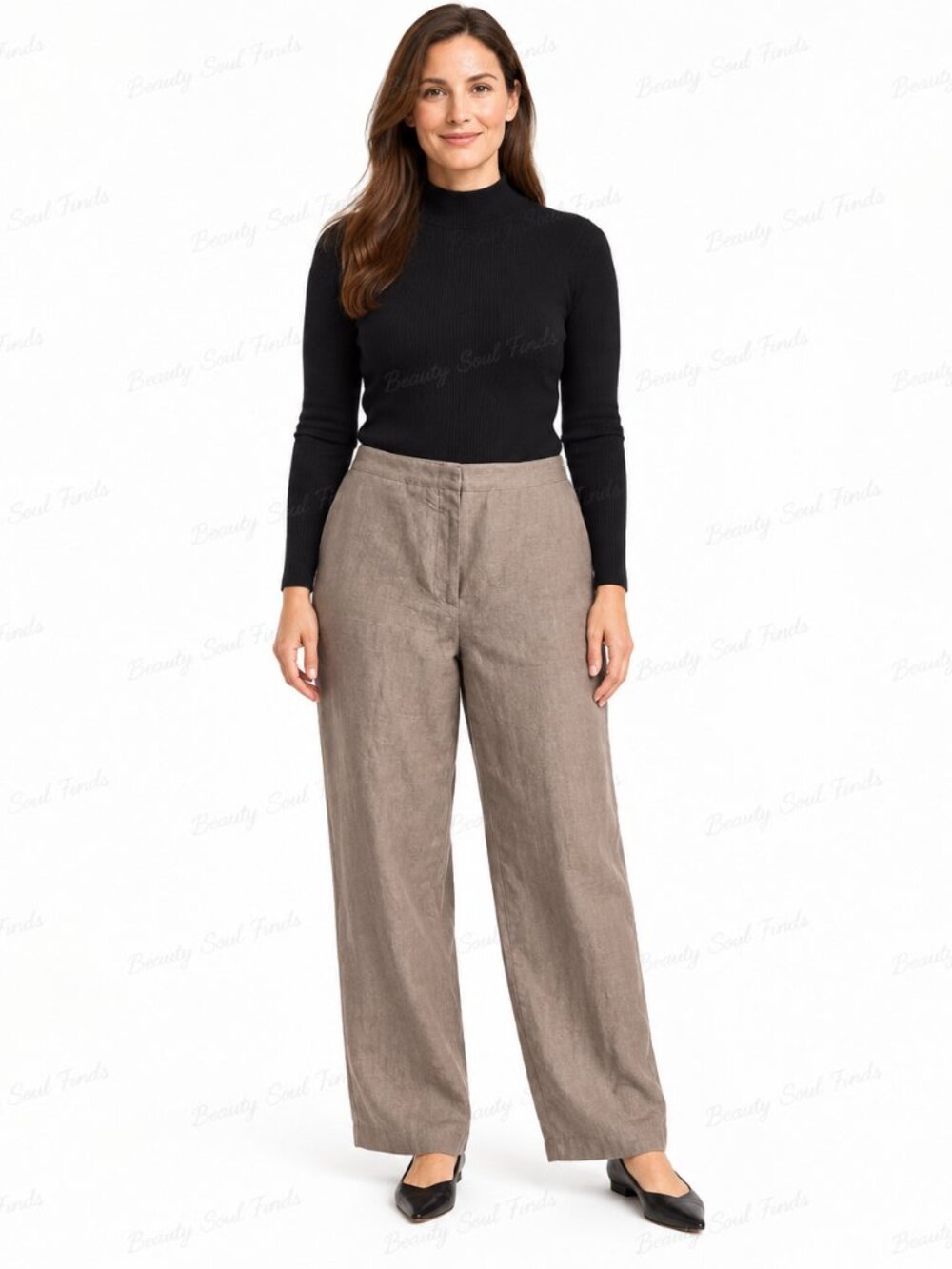 Talbots Taupe 100% Linen Relaxed Straight Leg Pants Women’s Plus Size 14/16